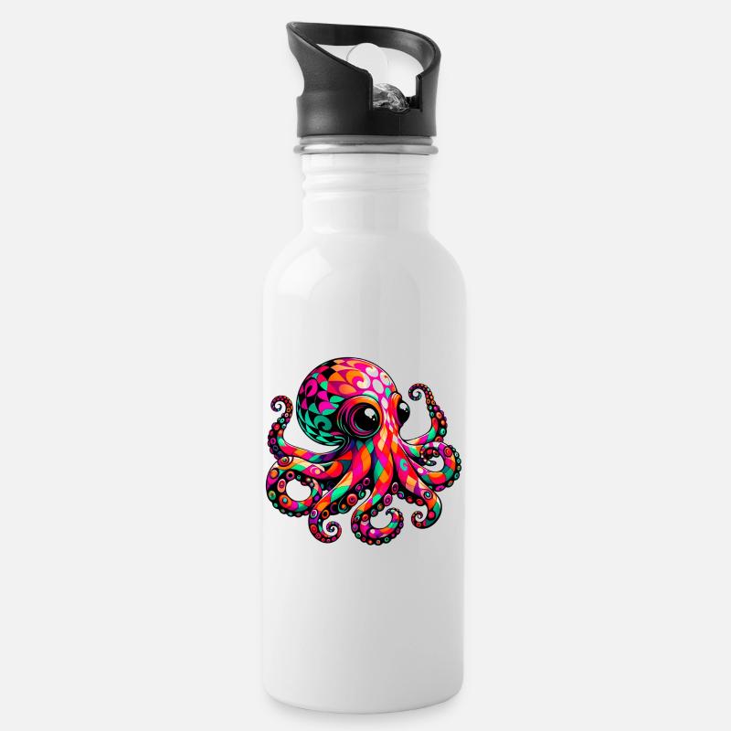 Krake - Trinkflasche mit integriertem Trinkhalm - Weiß