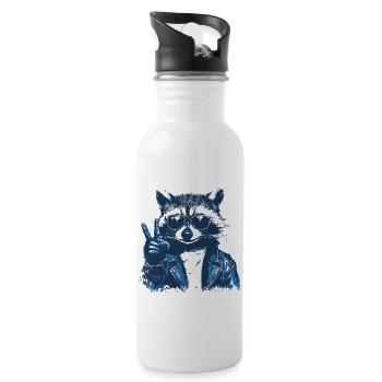 Raccoon with sunglasses showing peace sign - Water bottle with straw - white - Right