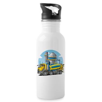 Betonmischer im Betonwerk - Trinkflasche mit integriertem Trinkhalm - Weiß - Rechts