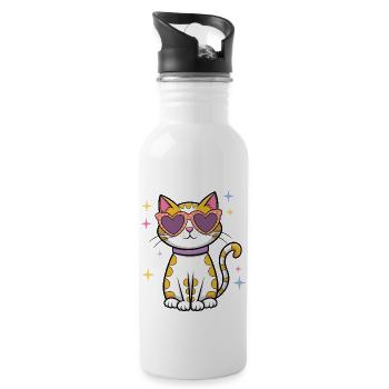 Cat Sparkle - Water bottle with straw - white - Right