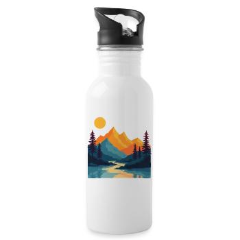 Vintage Montagne Coucher de soleil Paysage Art - Gourde avec paille intégrée - blanc - Droite