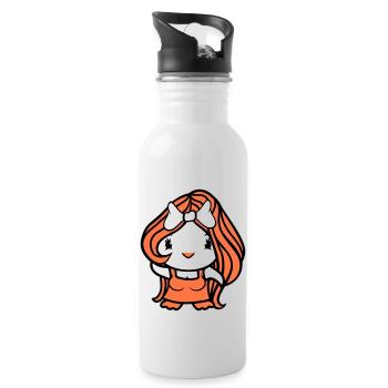 Bird Lady Woman Female Pretty Dress Bow - Water bottle with straw - white - Right