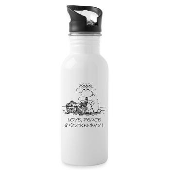 love peace & sockenwoll - Hippie-Schaf - Water bottle with straw - white - Right
