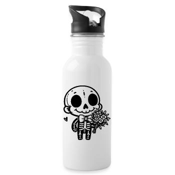Skeleton & Flowers - Water bottle with straw - white - Right