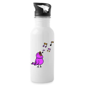 Musical notes: songbird, sparrow, singing, chirping, music - Water bottle with straw - white - Right