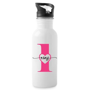 Ziffer Eins 1 mit Herz - Trinkflasche mit integriertem Trinkhalm - Weiß - Rechts