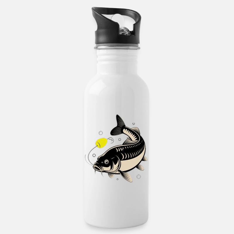 Karpfen & Boilie – Der Moment vor dem Biss - Trinkflasche mit integriertem Trinkhalm - Weiß