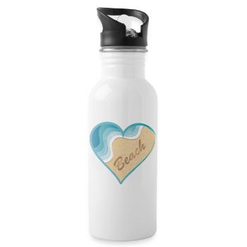 Heart-shaped beach motif with Beach lettering - Water bottle with straw - white - Right