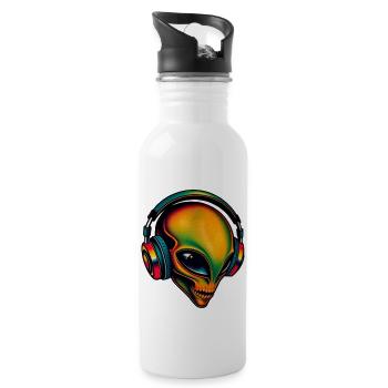 Multicoloured Alien Head - Water bottle with straw - white - Right