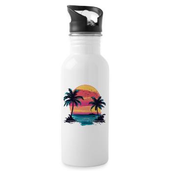 Été Plage Mer Palmiers Vacances Été - Gourde avec paille intégrée - blanc - Droite