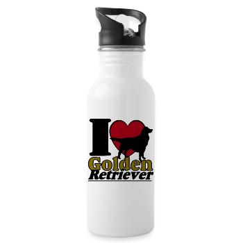 Golden Retriever , I Love ........................ - Trinkflasche mit integriertem Trinkhalm - Weiß - Rechts