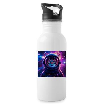 Space Cat - Trinkflasche mit integriertem Trinkhalm - Weiß - Rechts