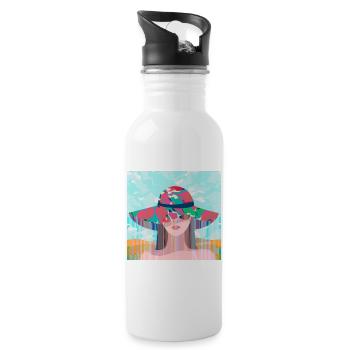 Woman with Psychedelic Colored Hat - Water bottle with straw - white - Right
