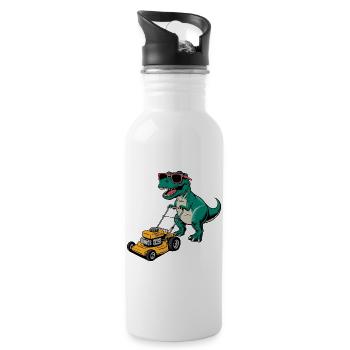 Dinosaurier mit Sonnenbrille Mähen Rasen - Trinkflasche mit integriertem Trinkhalm - Weiß - Rechts