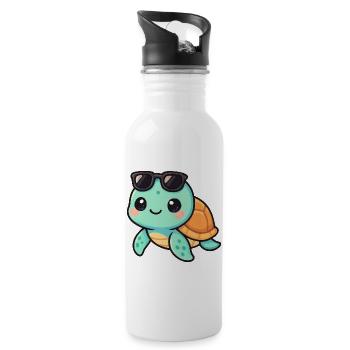 Cute turtle cartoon with sunglasses - Water bottle with straw - white - Right