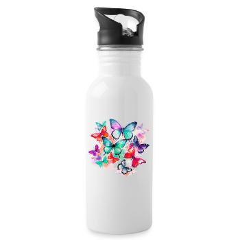 Schmetterling Bunt Farbenfroh Schön Kunst Natur - Trinkflasche mit integriertem Trinkhalm - Weiß - Rechts