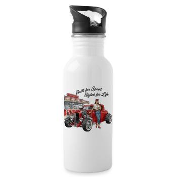 Vintage Hot Rod Girl  - Trinkflasche mit integriertem Trinkhalm - Weiß - Rechts