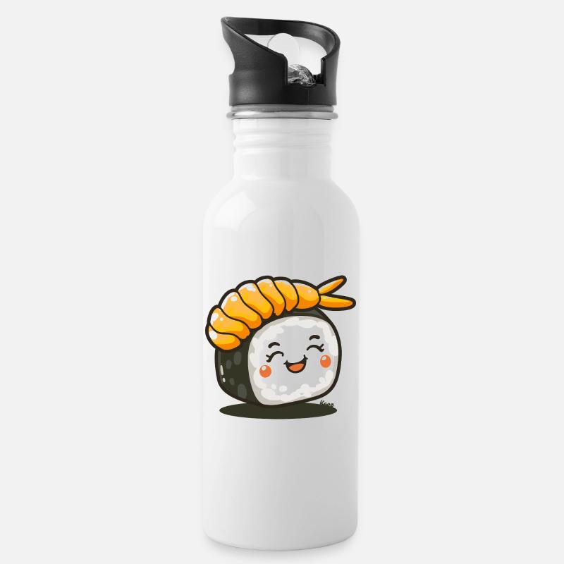 Sushi-Rolle mit Garnele - Trinkflasche mit integriertem Trinkhalm - Weiß