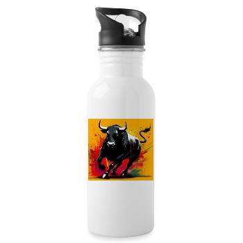 Stier - Trinkflasche mit integriertem Trinkhalm - Weiß - Rechts