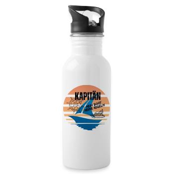 Seefahrer Motiv mit Kompass und Segelboot - Trinkflasche mit integriertem Trinkhalm - Weiß - Rechts