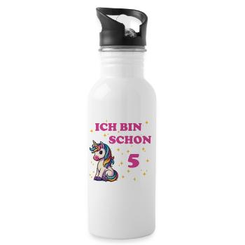 Children's Birthday 5, Dancing Funny Unicorn - Water bottle with straw - white - Right