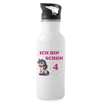 Children's Birthday 4, Dancing Funny Unicorn - Water bottle with straw - white - Right