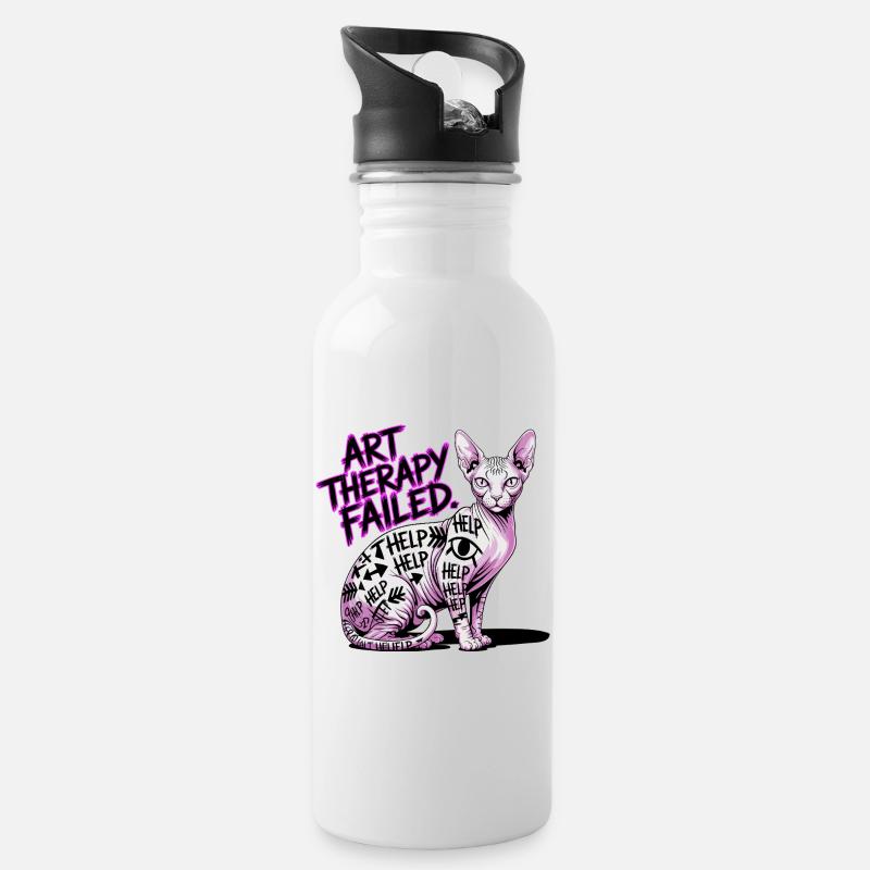 Cat Art Therapy Fail - Water bottle with straw - white