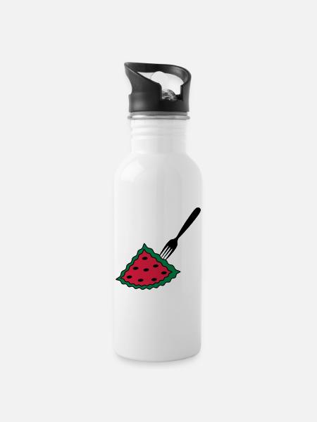 Melon with fork - Water bottle with straw - white