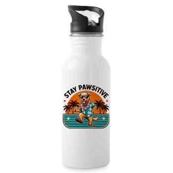 Stay Pawsitive - Hawaii Hund mit Sommer Vibes - Trinkflasche mit integriertem Trinkhalm - Weiß - Rechts