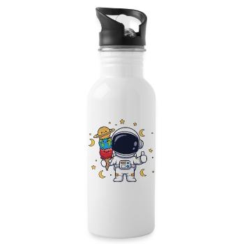 Astronaut Artwork Food Space Humor - Water bottle with straw - white - Right