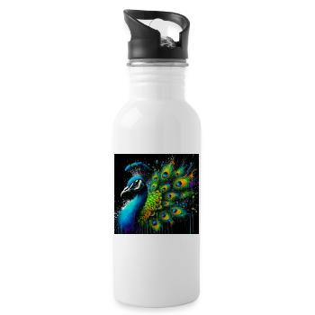 Pfau - Trinkflasche mit integriertem Trinkhalm - Weiß - Rechts