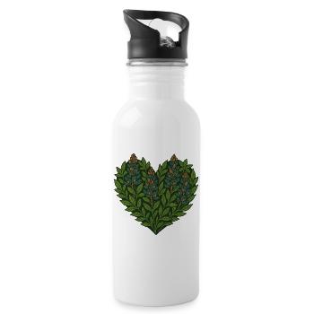 Botanisches Herz Blätter Motiv - Trinkflasche mit integriertem Trinkhalm - Weiß - Rechts