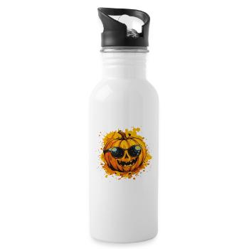 Kürbis mit Sonnenbrillen Grinser - Trinkflasche mit integriertem Trinkhalm - Weiß - Rechts