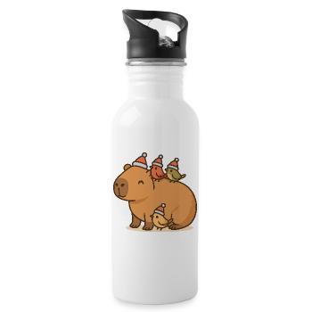 ✨ Capybara with Christmas Birds – Sweet & Peaceful - Water bottle with straw - white - Right