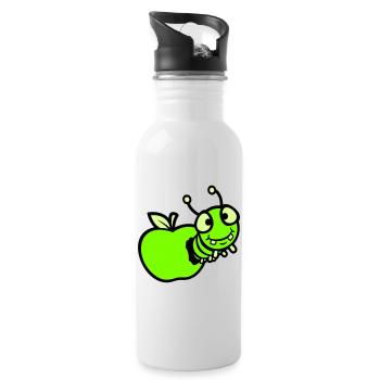 Chenille peeps trou de pomme bande dessinée drôle mignon mignon mignon - Gourde avec paille intégrée - blanc - Droite
