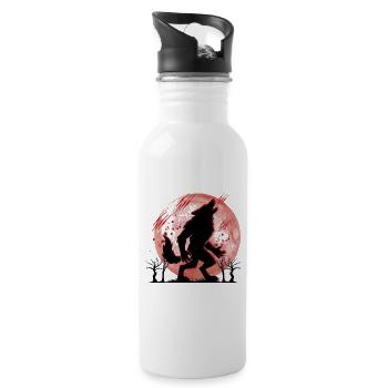 Wolf call in the red circle of the moon Full moon - Water bottle with straw - white - Right
