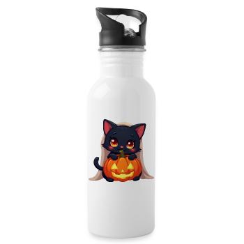 Halloween Cat with Halloween Pumpkin - Water bottle with straw - white - Right