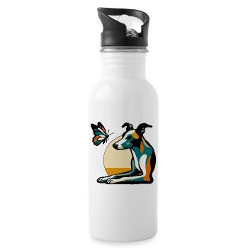 Chien coloré avec papillon - Gourde avec paille intégrée - blanc - Droite