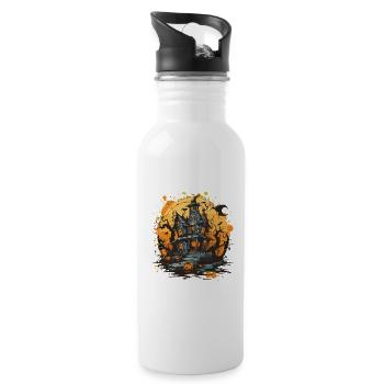 Haunted house in the Halloween moon - Water bottle with straw - white - Right