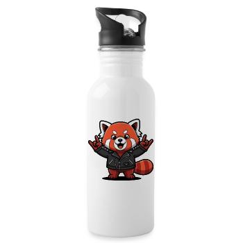 Red Panda in Leather Jacket - Water bottle with straw - white - Right