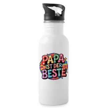 Papa Ist Der Beste – Pop-Art Farbspiel - Trinkflasche mit integriertem Trinkhalm - Weiß - Rechts