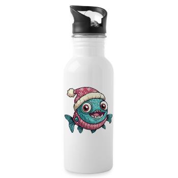 Piranha Fische Weihnachten - Trinkflasche mit integriertem Trinkhalm - Weiß - Rechts