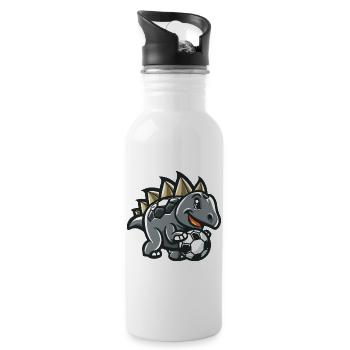 Stegosaurus Cartoon Fußball - Trinkflasche mit integriertem Trinkhalm - Weiß - Rechts