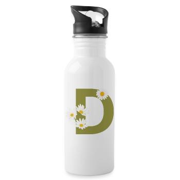 Letter d Green Daisies - Water bottle with straw - white - Right