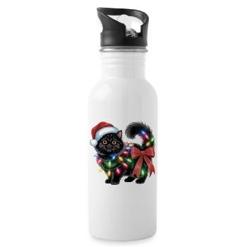 Christmas Cat - Water bottle with straw - white - Right