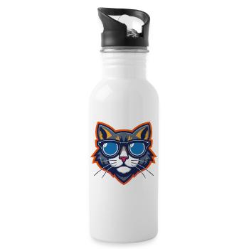 Cat with Sunglasses Mascot - Water bottle with straw - white - Right