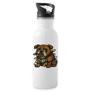 Bulldogge verwickelt in Weihnachtslichtern süße Karikatur - Trinkflasche mit integriertem Trinkhalm - Weiß - Rechts