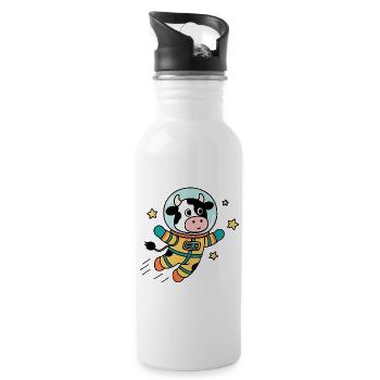 Kuh-Astronaut im All - Trinkflasche mit integriertem Trinkhalm - Weiß - Rechts
