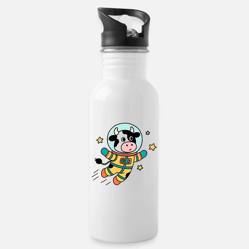 Vache Astronaute dans l'espace - Gourde avec paille intégrée - blanc