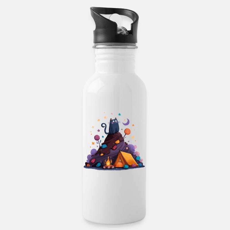 Katzencamp am Vulkan - Trinkflasche mit integriertem Trinkhalm - Weiß